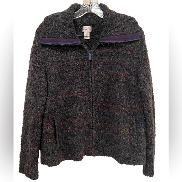 Chicos multicolor knit wool and mohair blend zip up sweater with pockets - Picture 1 of 5